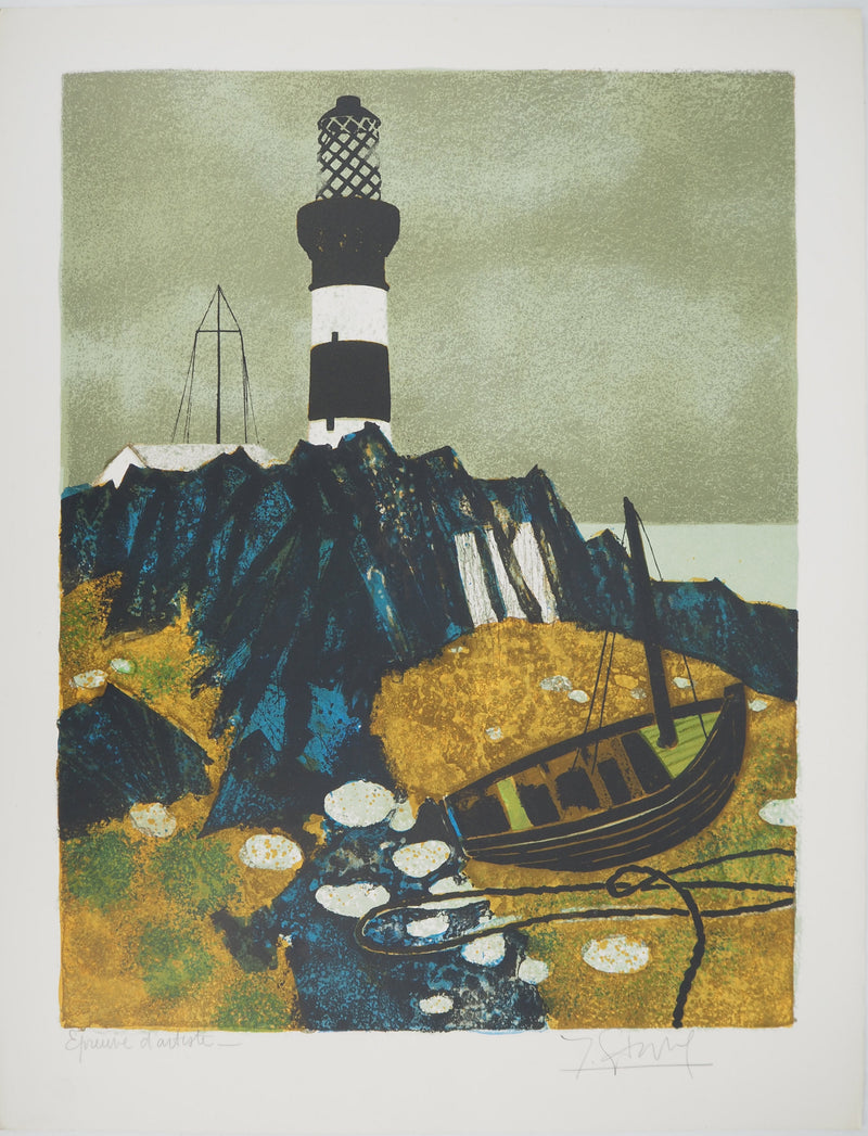 Yves GANNE : Le phare, Lithographie originale signée