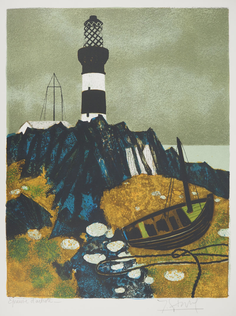 Yves GANNE : Le phare, Lithographie originale signée