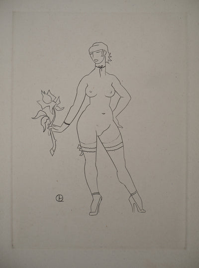AF Jean PICART LE DOUX, Frau mit nackten Brüsten, original signierte Lithographie
