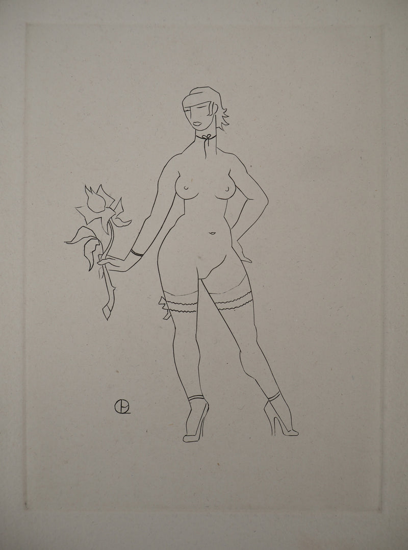 AF Jean PICART LE DOUX, Frau mit nackten Brüsten, original signierte Lithographie