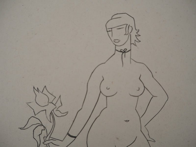AF Jean PICART LE DOUX, Frau mit nackten Brüsten, original signierte Lithographie
