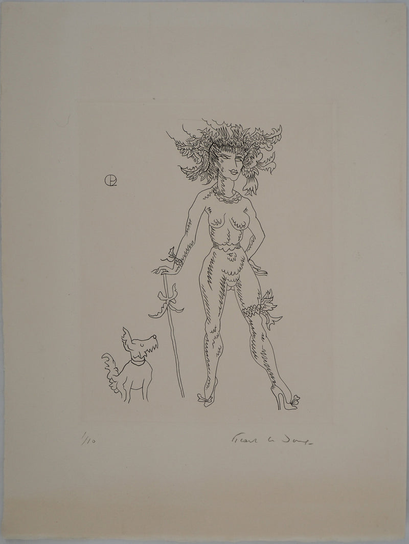 Jean PICART LE DOUX : Jeune femme au chien, Gravure originale signée