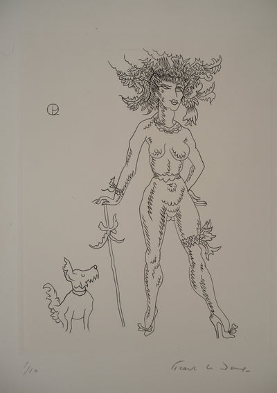 Jean PICART LE DOUX : Jeune femme au chien, Gravure originale signée