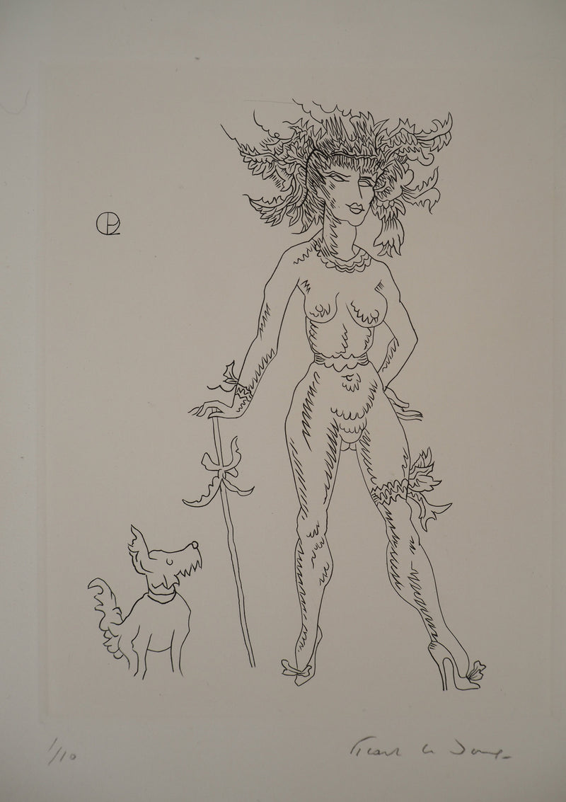 Jean PICART LE DOUX : Jeune femme au chien, Gravure originale signée