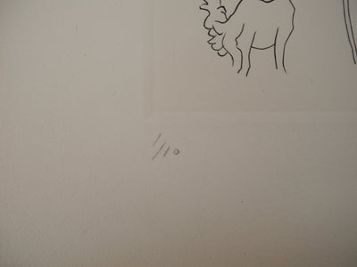 Jean PICART LE DOUX : Jeune femme au chien, Gravure originale signée