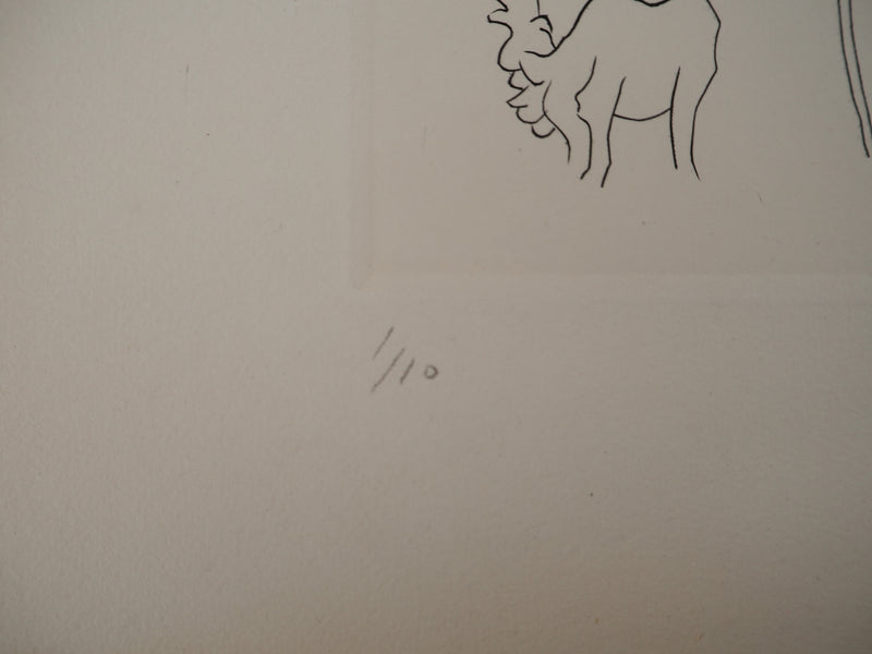 Jean PICART LE DOUX : Jeune femme au chien, Gravure originale signée