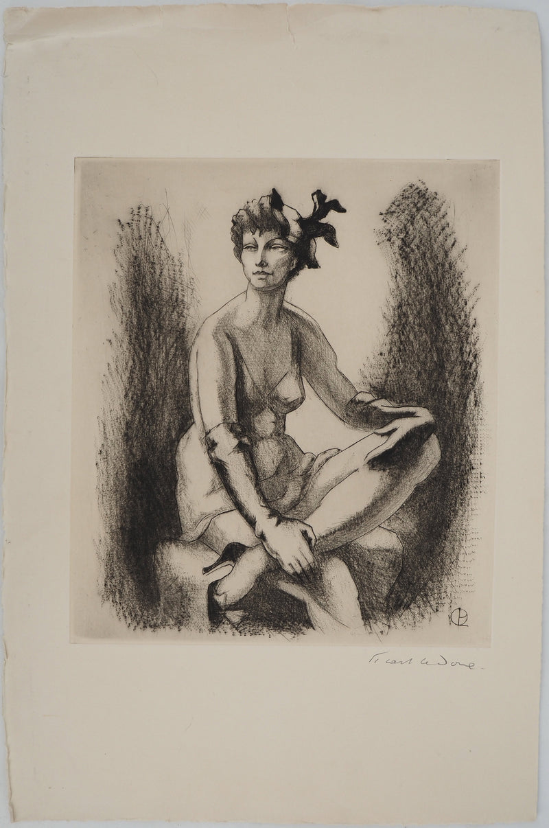 AF Jean PICART LE DOUX, Woman with bare breasts, original signed lithograph
