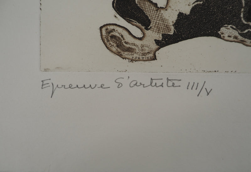 Colette PETTIER: Die Badende mit Seetang, Original signierte Lithographie