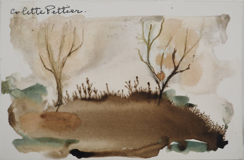 Colette PETTIER : Prairie en hiver, Aquarelle originale signée