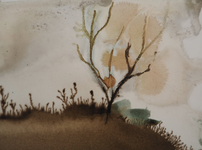 Colette PETTIER : Prairie en hiver, Aquarelle originale signée