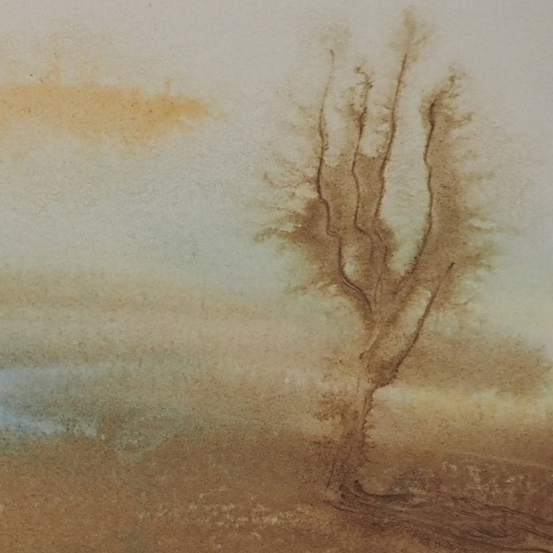 Colette PETTIER : Paysage au soleil levant, Aquarelle originale signée