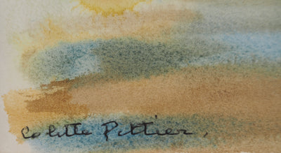 Colette PETTIER : Paysage au soleil levant, Aquarelle originale signée