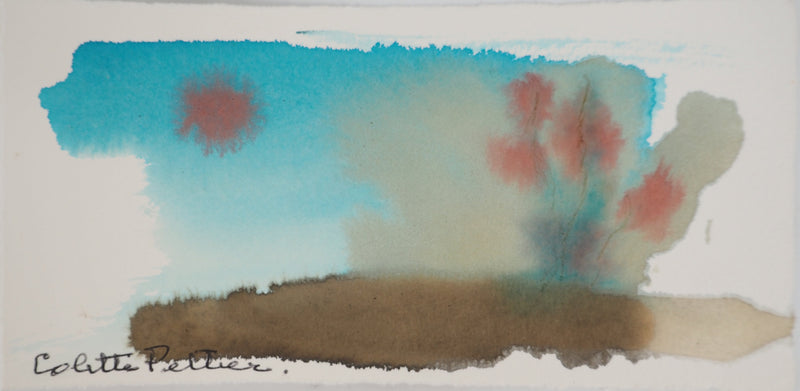 Colette PETTIER : Paysage au ciel bleu, Aquarelle originale signée