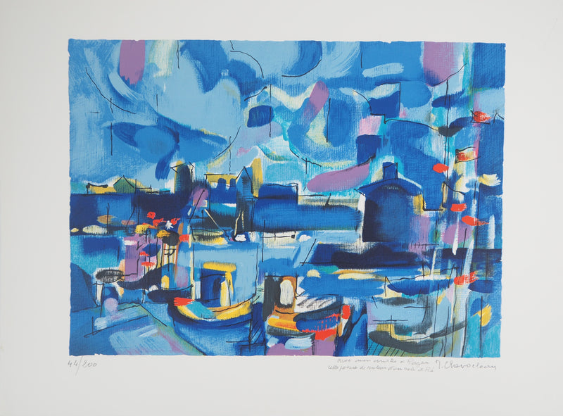 BT Jean CHEVOLLEAU, Île de Ré: Kaianlage am Hafen, Original signierte Lithographie