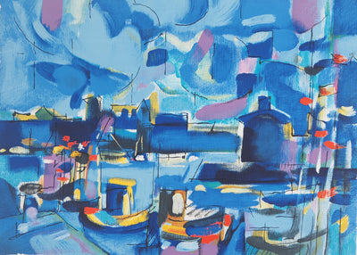 BT Jean CHEVOLLEAU, Île de Ré: Kaianlage am Hafen, Original signierte Lithographie
