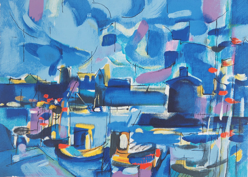 BT Jean CHEVOLLEAU, Île de Ré: Kaianlage am Hafen, Original signierte Lithographie