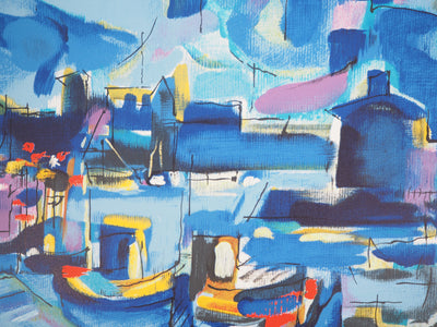 BT Jean CHEVOLLEAU, Île de Ré: Kaianlage am Hafen, Original signierte Lithographie