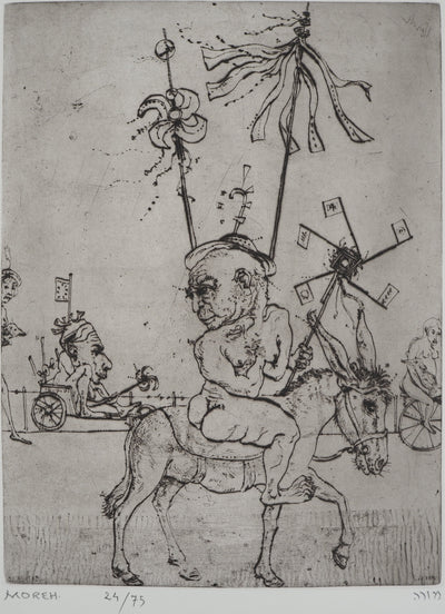 Mordecaï MOREH : L'âne et le saltimbanque, Gravure originale signée