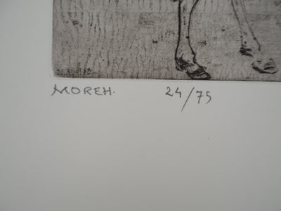 Mordecaï MOREH : L'âne et le saltimbanque, Gravure originale signée
