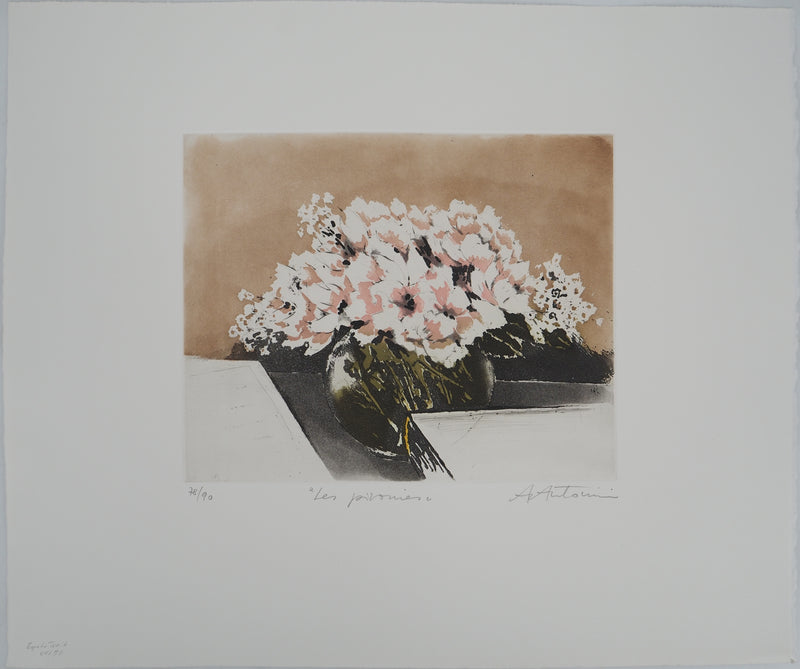 Annapia ANTONINI : Les pivoines, Gravure originale signée