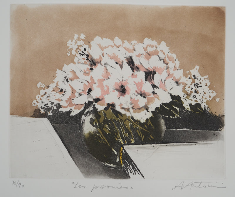 Annapia ANTONINI : Les pivoines, Gravure originale signée