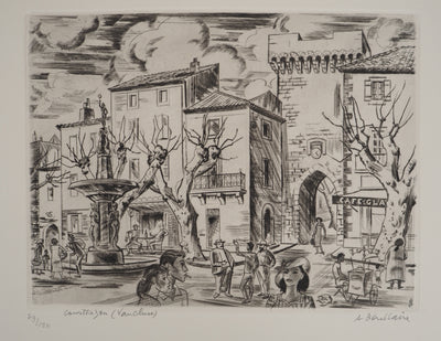 Jacques BOULLAIRE : Courthezon (Vaucluse), Gravure originale signée