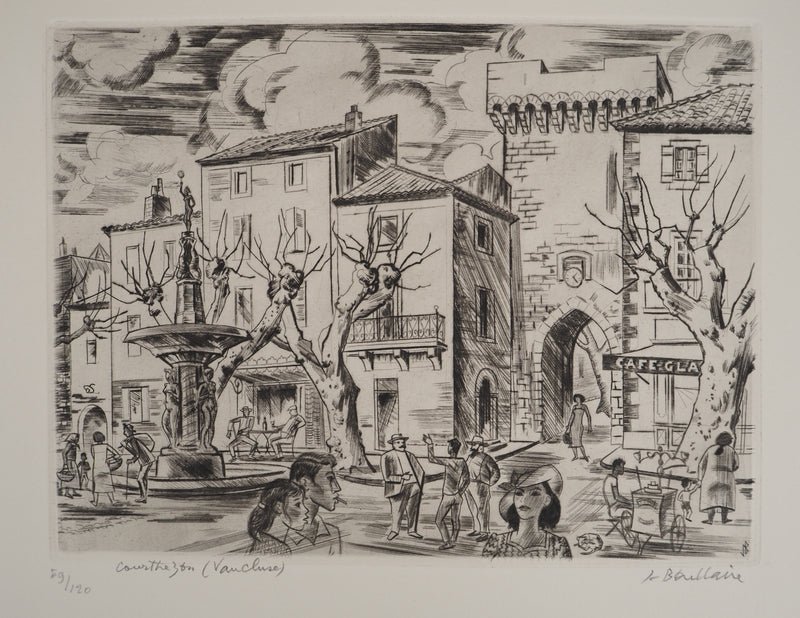Jacques BOULLAIRE : Courthezon (Vaucluse), Gravure originale signée
