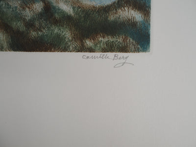 Camille BERG: Bouquet in a vase, Original signed engraving