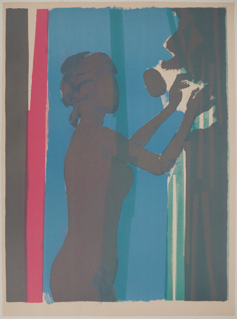 Paul GUIRAMAND : Jeune femme cueillant des fruits, Lithographie originale signée
