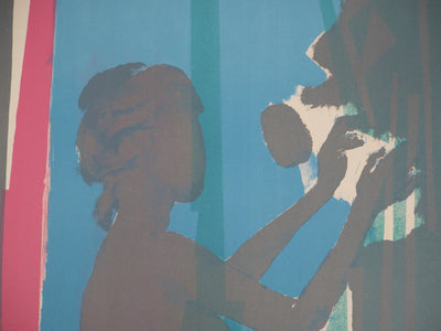 Paul GUIRAMAND : Jeune femme cueillant des fruits, Lithographie originale signée