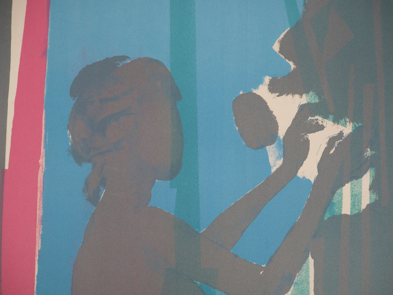 Paul GUIRAMAND : Jeune femme cueillant des fruits, Lithographie originale signée