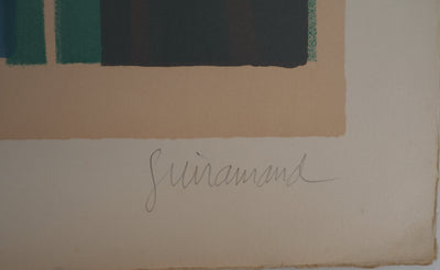 Paul GUIRAMAND : Jeune femme cueillant des fruits, Lithographie originale signée