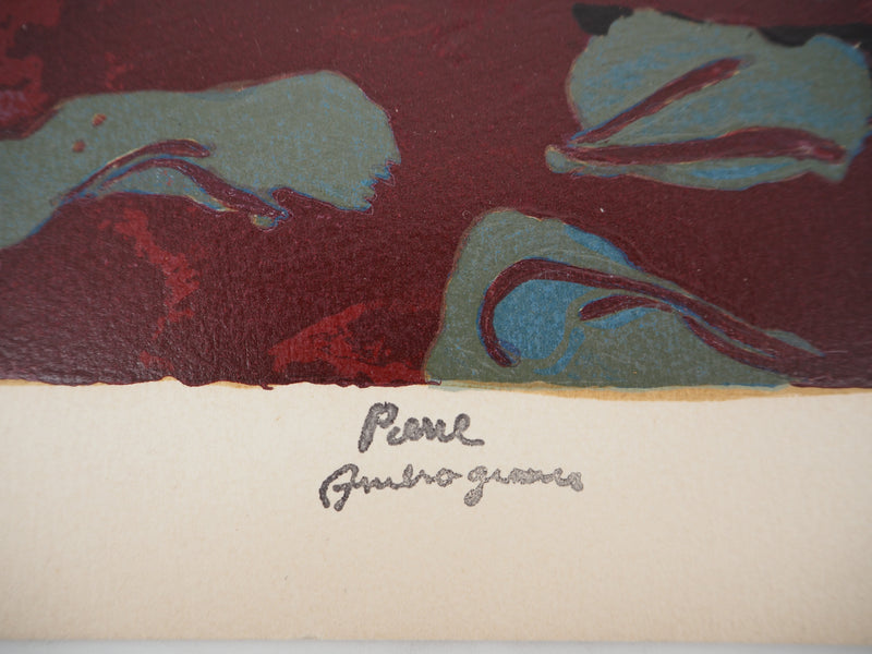 Pierre AMBROGIANI : Bouquet coloré, Bois gravé original signé