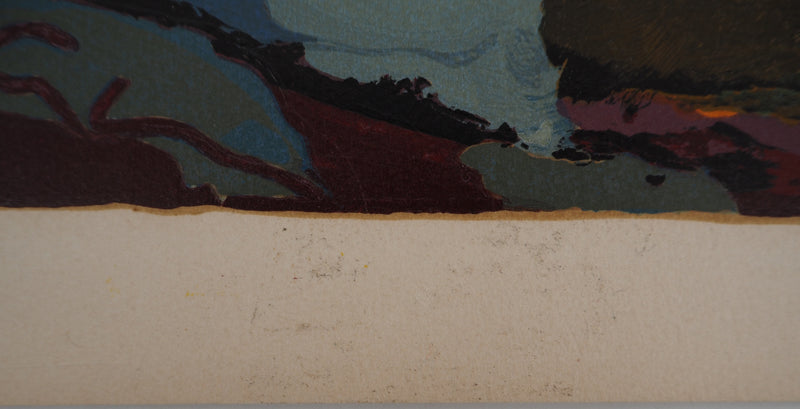 Pierre AMBROGIANI : Bouquet coloré, Bois gravé original signé