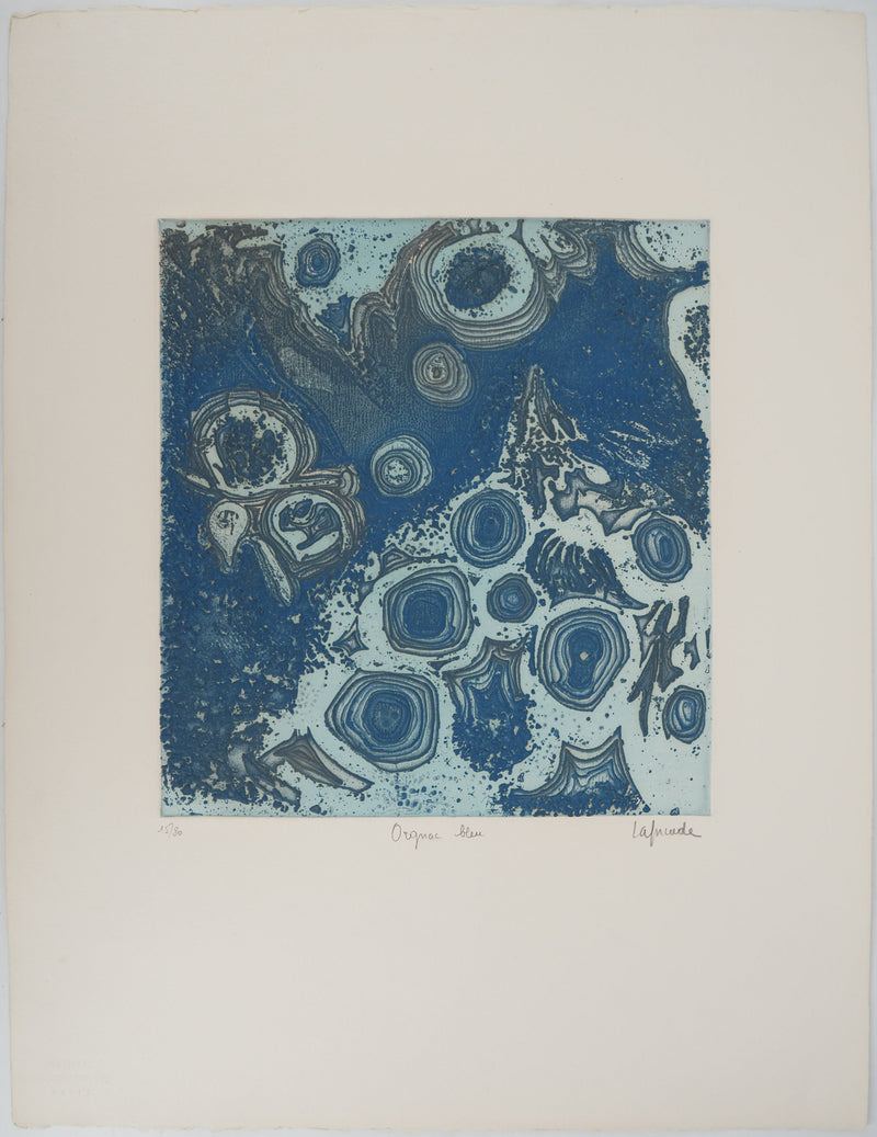Roland LAFORCADE : Orgnac bleu, Gravure originale signée