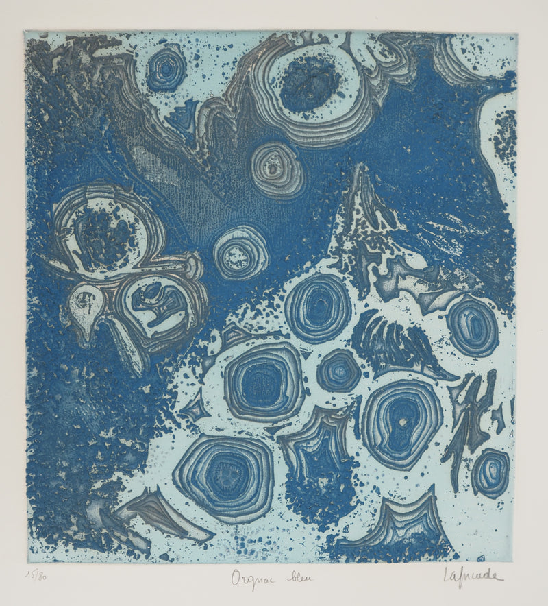 Roland LAFORCADE : Orgnac bleu, Gravure originale signée