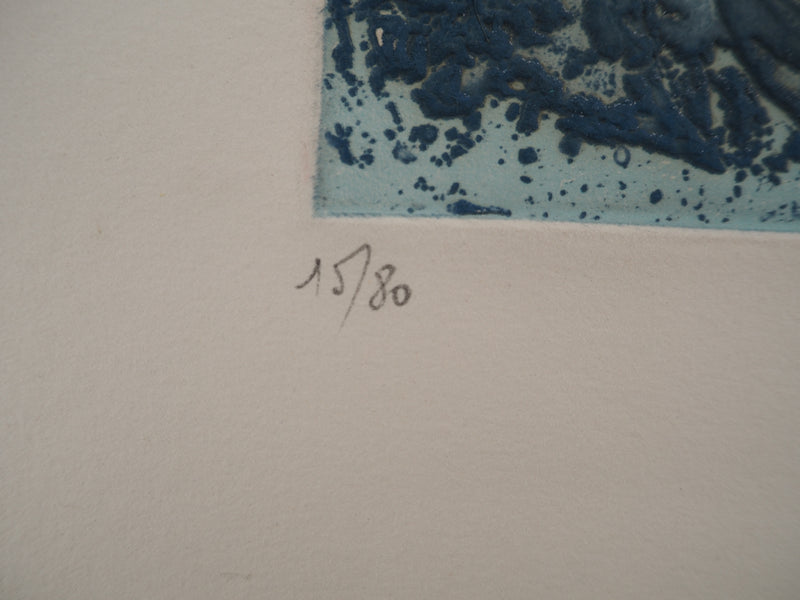Roland LAFORCADE : Orgnac bleu, Gravure originale signée