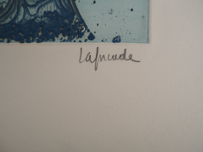 Roland LAFORCADE : Orgnac bleu, Gravure originale signée