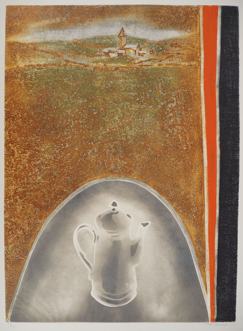 Marcel FIORINI : La cafetière, Gravure originale signée