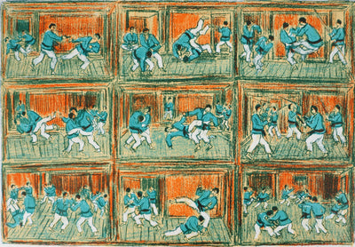 André COTTAVOZ : Combats au Dojo : série de duels, Lithographie originale signée