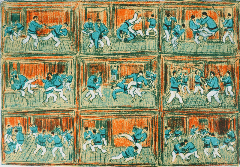 André COTTAVOZ : Combats au Dojo : série de duels, Lithographie originale signée