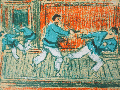 André COTTAVOZ : Combats au Dojo : série de duels, Lithographie originale signée
