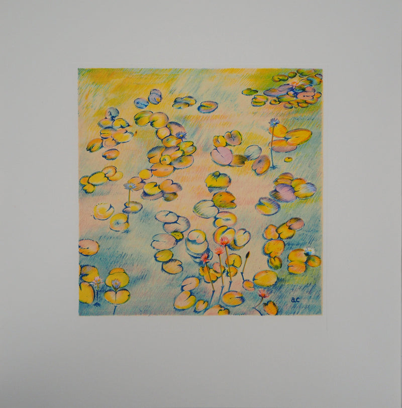 Alain DE CONDE : Les Nymphéas à l’automne, Lithographie originale signée