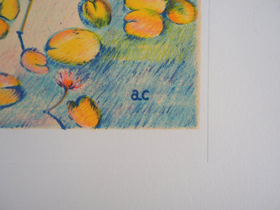 Alain DE CONDE : Les Nymphéas à l’automne, Lithographie originale signée