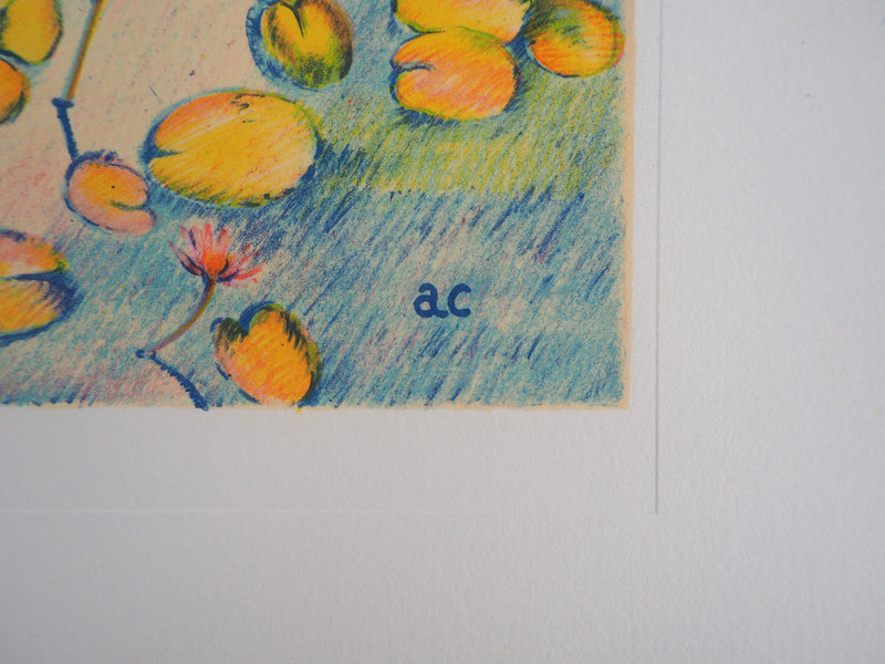 Alain DE CONDE : Les Nymphéas à l’automne, Lithographie originale signée