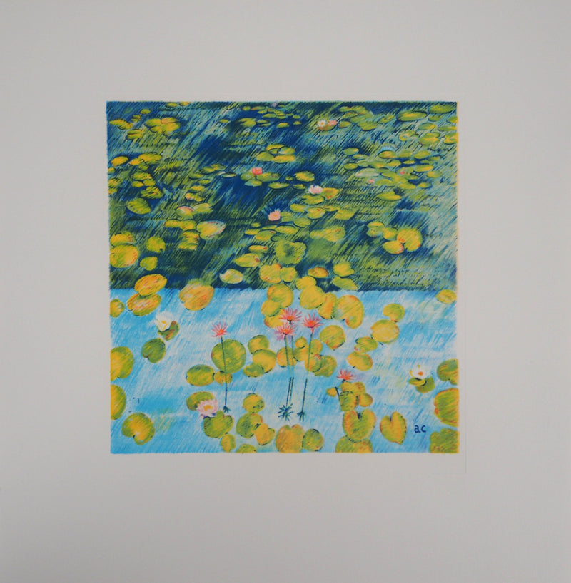 Alain DE CONDE : Les Nymphéas (Hommage à Monet), Lithographie originale signée