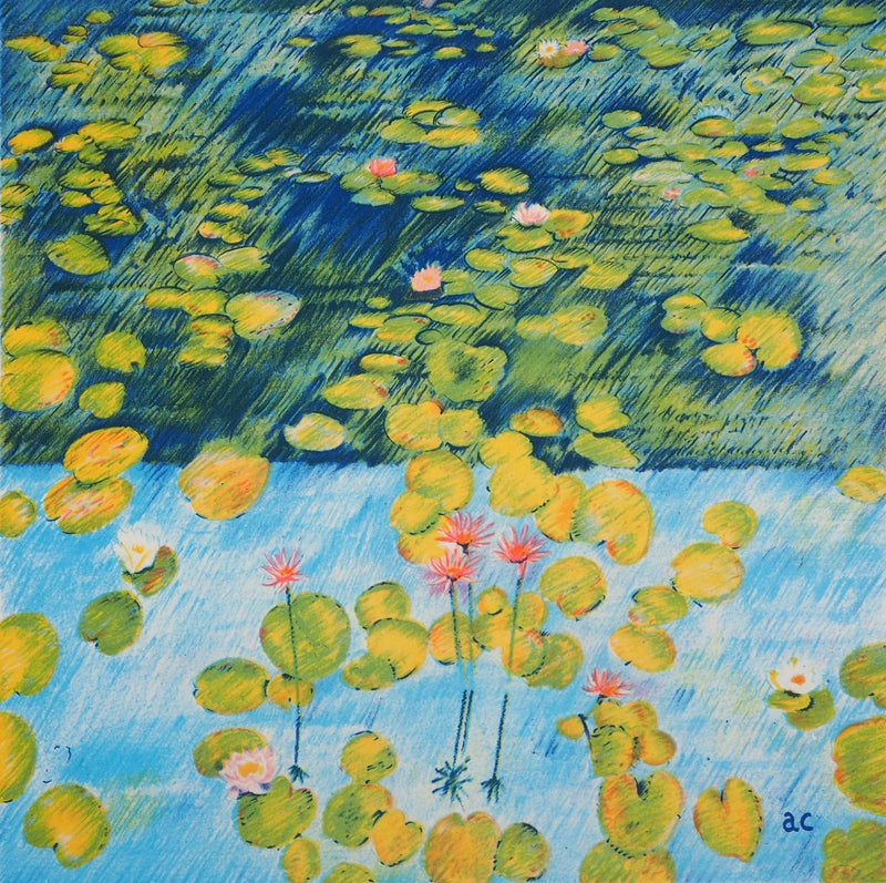 Alain DE CONDE : Les Nymphéas (Hommage à Monet), Lithographie originale signée