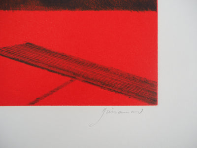 Paul GUIRAMAND : Nature morte rouge, Gravure originale signée