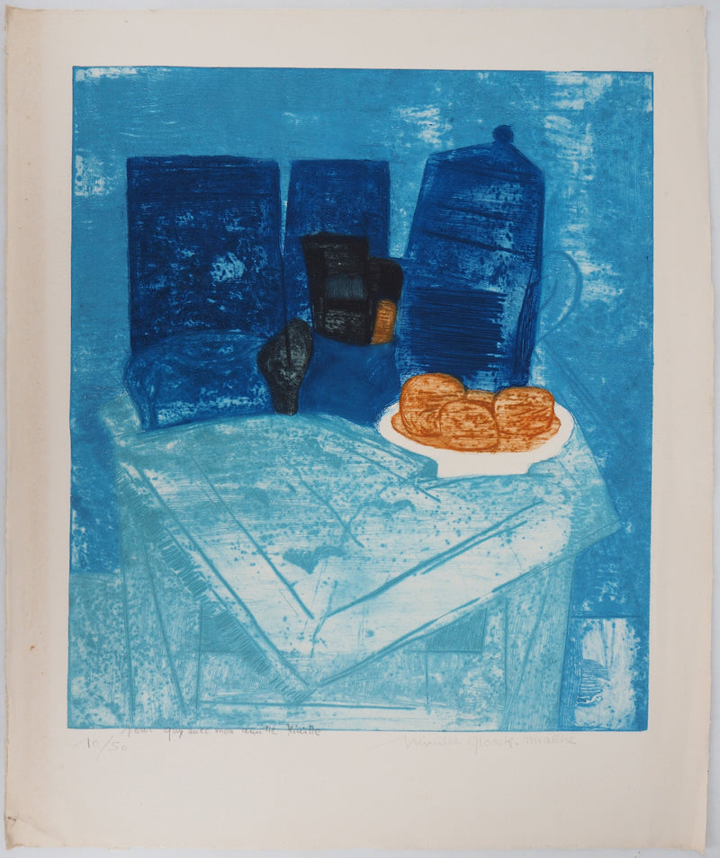 Mireille GLODEK-MIAILHE : Nature morte bleue, Gravure originale signée