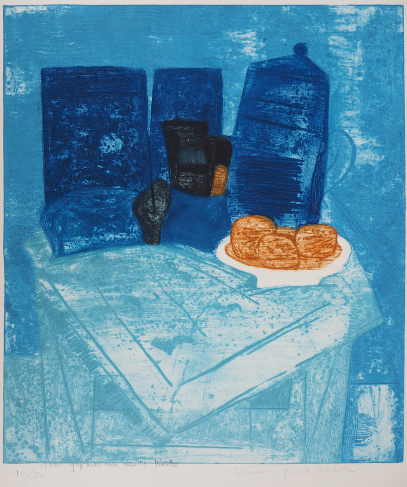 Mireille GLODEK-MIAILHE : Nature morte bleue, Gravure originale signée